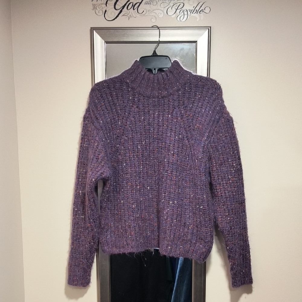 a new day Women's Textured Purple Turtleneck Sweater